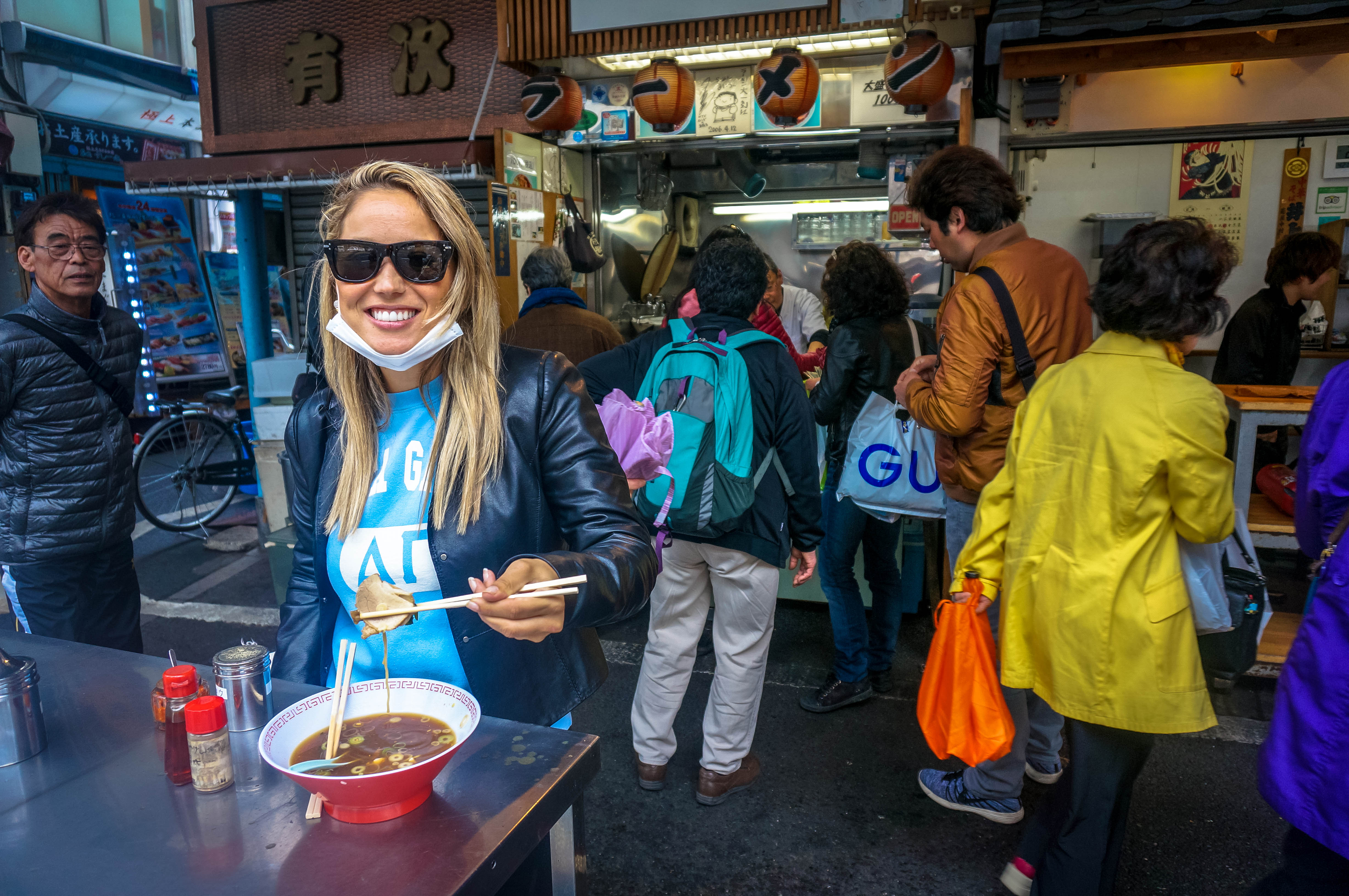 Gesy enjoying a hearty bowl of street ramen